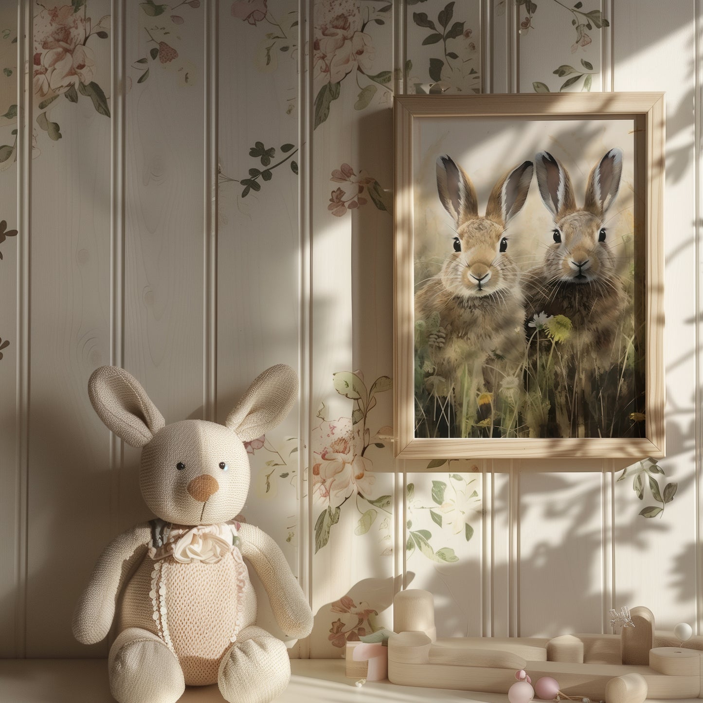 Bunnies Hiding In The Grass Matte Vertical Poster Art Print