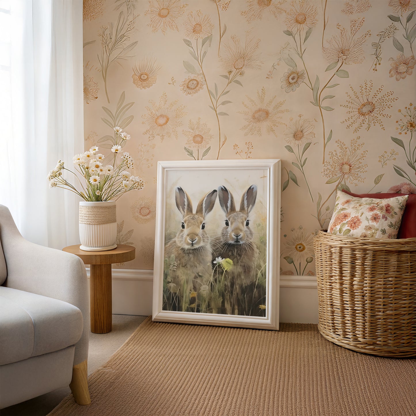 Bunnies Hiding In The Grass Matte Vertical Poster Art Print