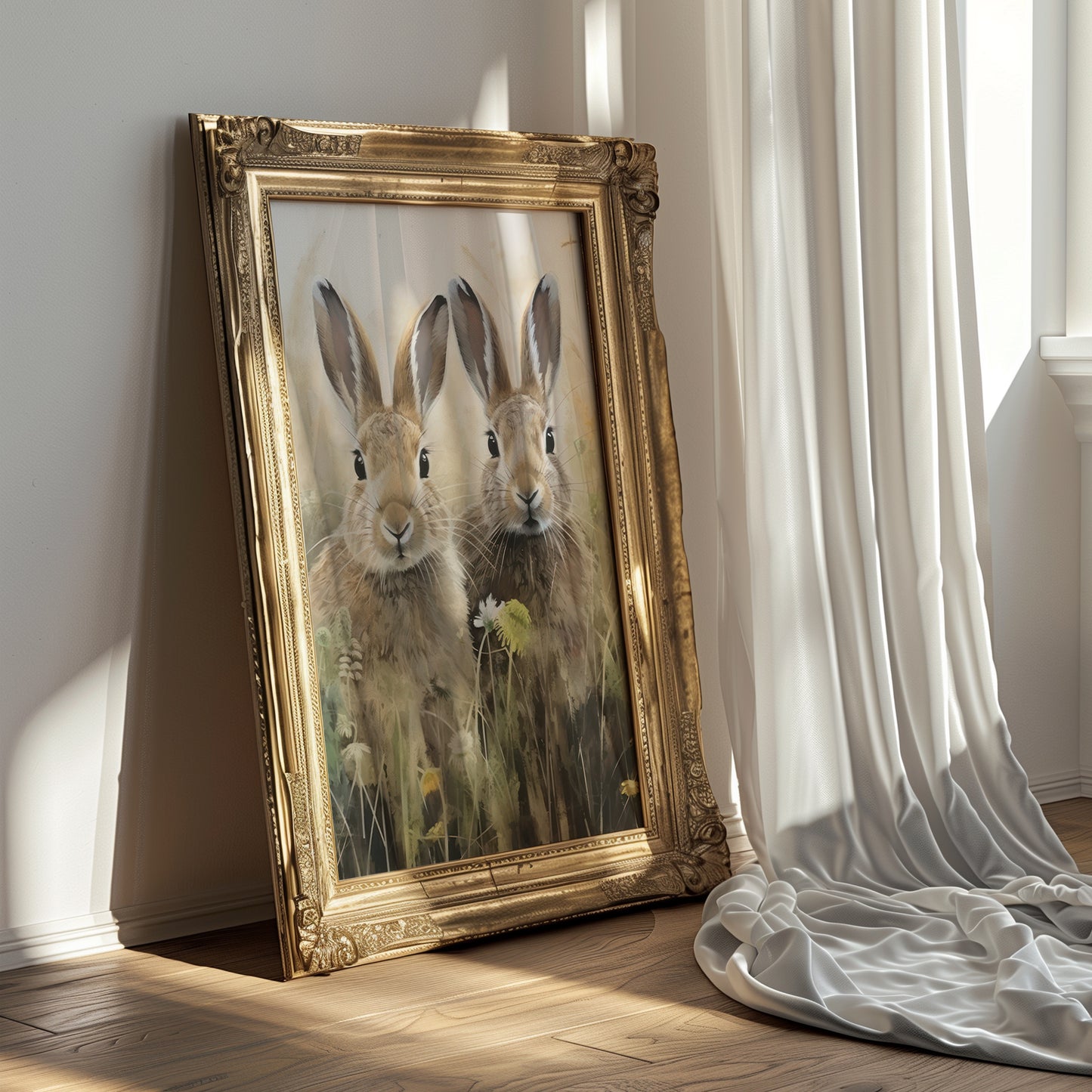 Bunnies Hiding In The Grass Matte Vertical Poster Art Print