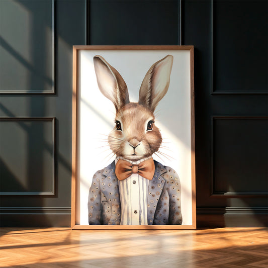 Dapper Bunny in a Blazer and Bowtie Matte Vertical Poster Art Print