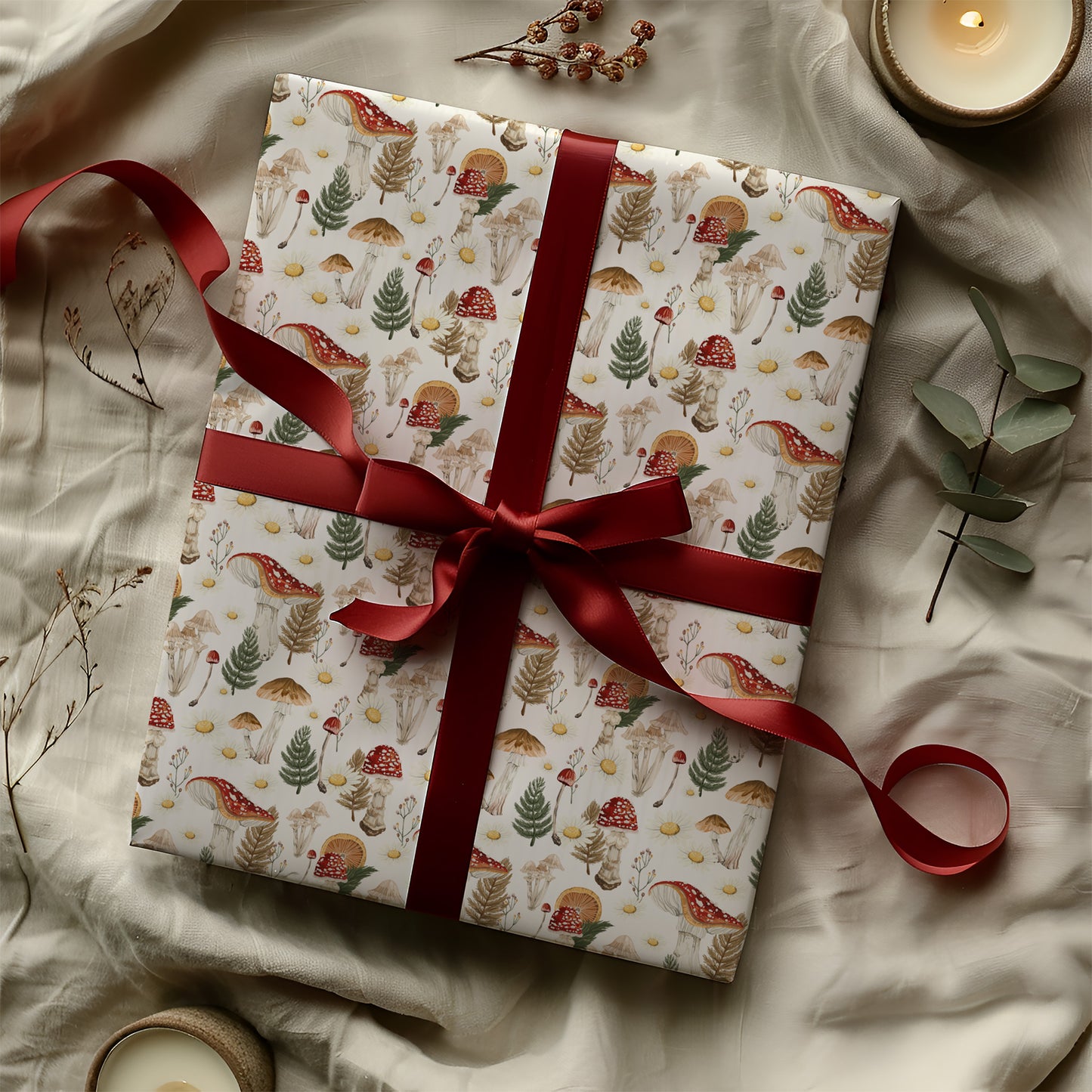 Whimsical Cottage Core Mushroom, Daisy and Fern Gift Wrapping Papers