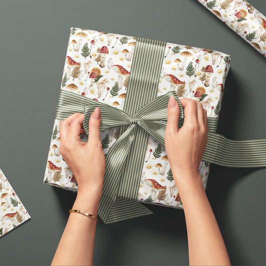 Whimsical Cottage Core Mushroom, Daisy and Fern Gift Wrapping Papers