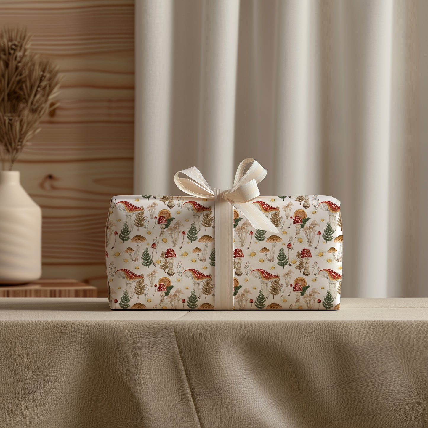 Whimsical Cottage Core Mushroom, Daisy and Fern Gift Wrapping Papers