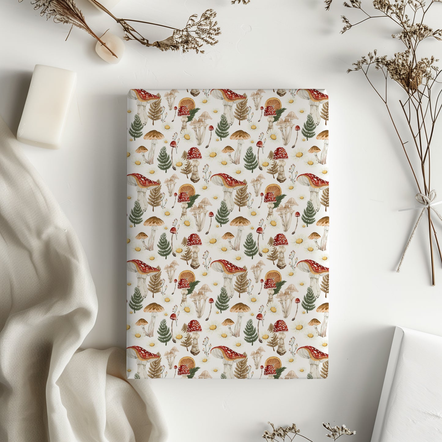 Whimsical Cottage Core Mushroom, Daisy and Fern Gift Wrapping Papers