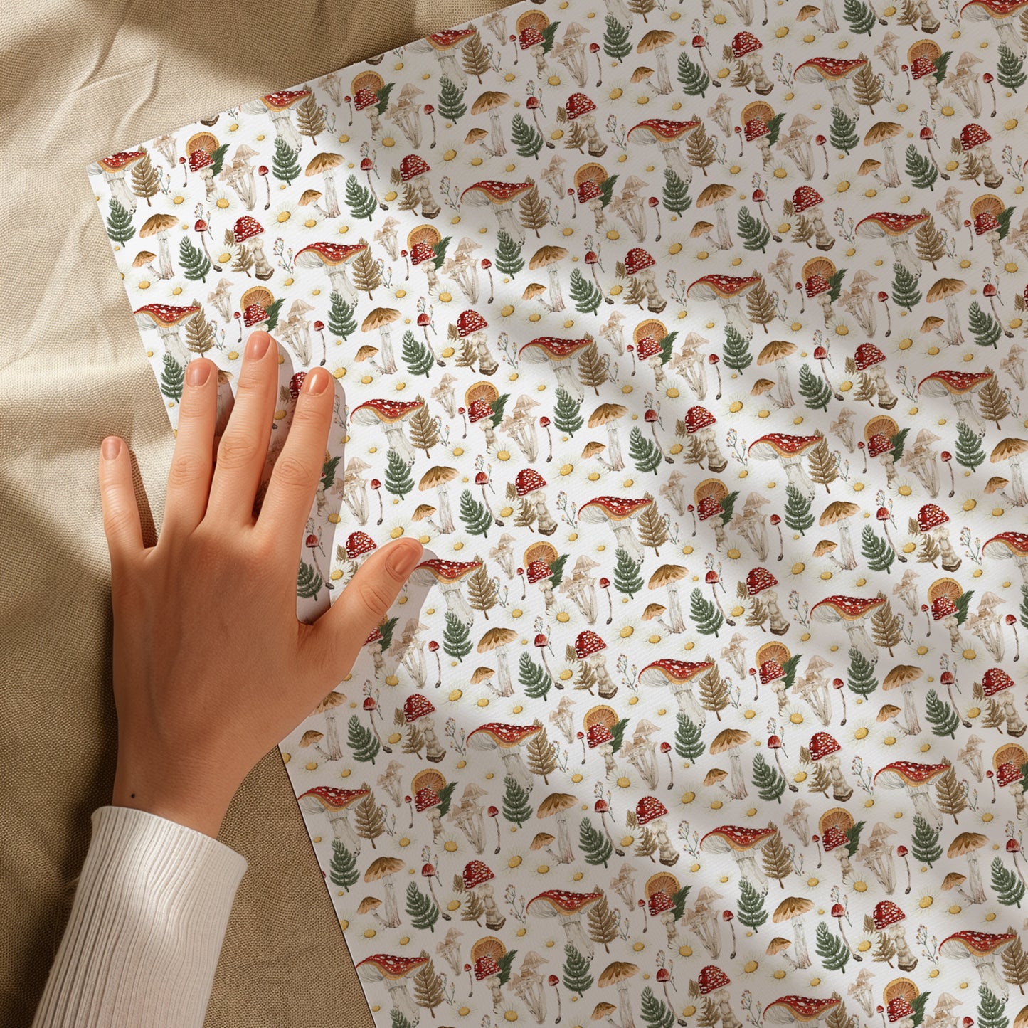 Whimsical Cottage Core Mushroom, Daisy and Fern Gift Wrapping Papers