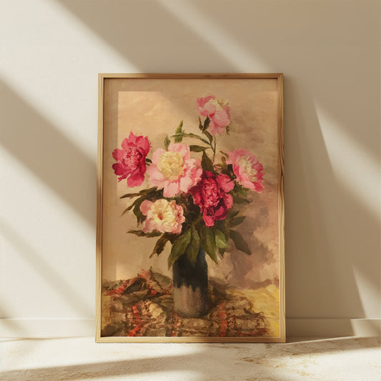 Vintage Peonies in a Vase Matte Vertical Poster Art Print