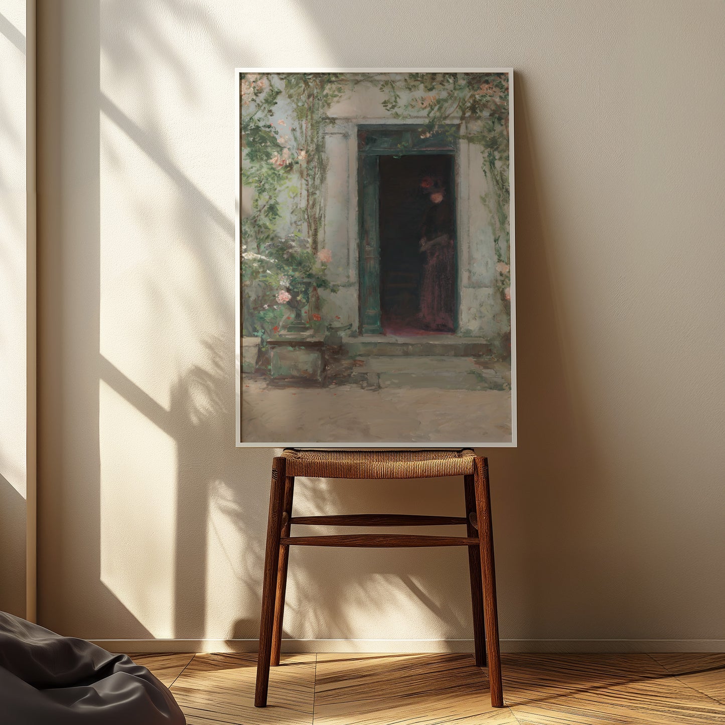 Victorian Woman in Floral Doorway Matte Vertical Poster Art Print