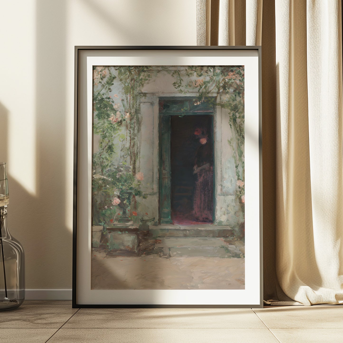 Victorian Woman in Floral Doorway Matte Vertical Poster Art Print