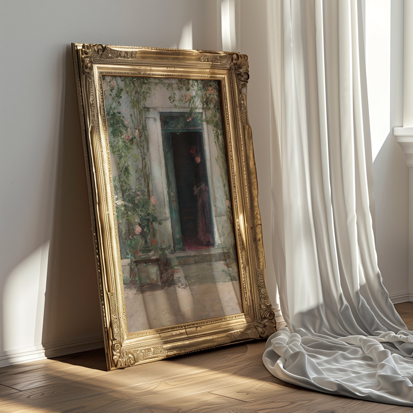 Victorian Woman in Floral Doorway Matte Vertical Poster Art Print