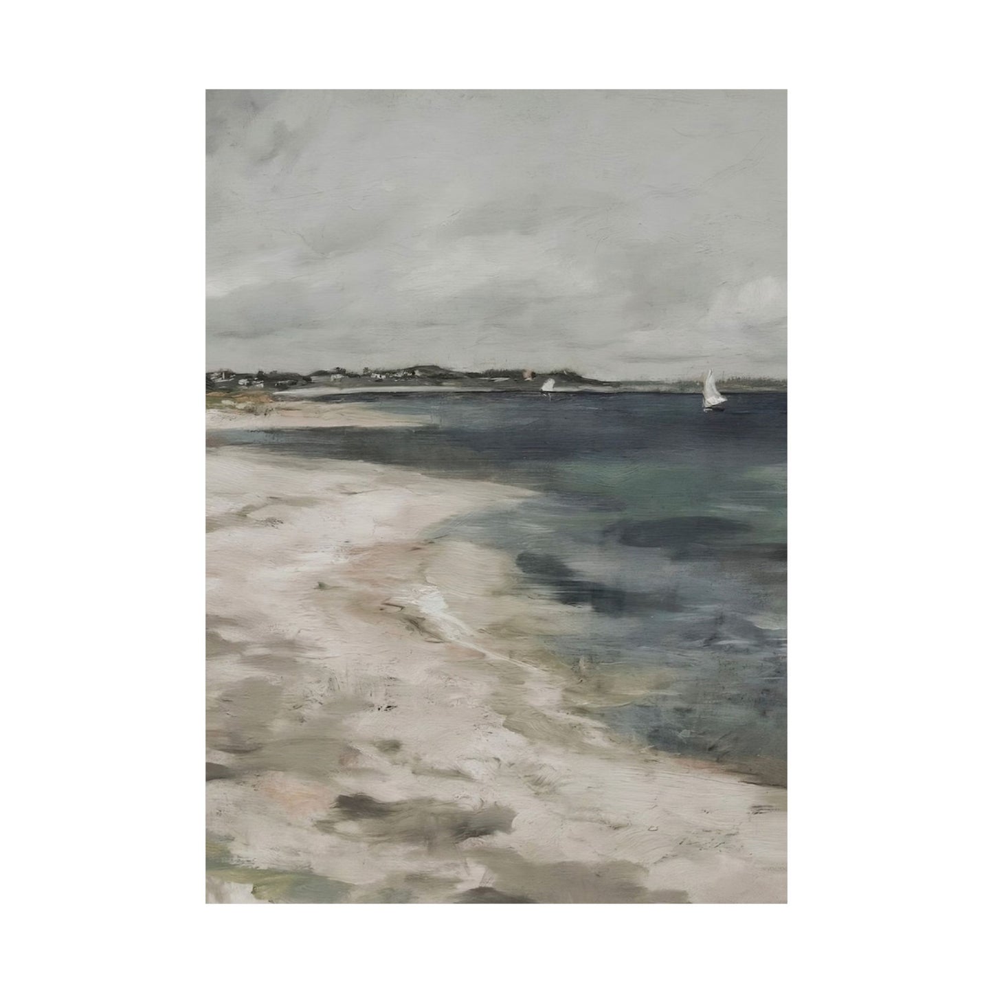 Washed Out Beach and Sailboats Matte Vertical Poster Art Print