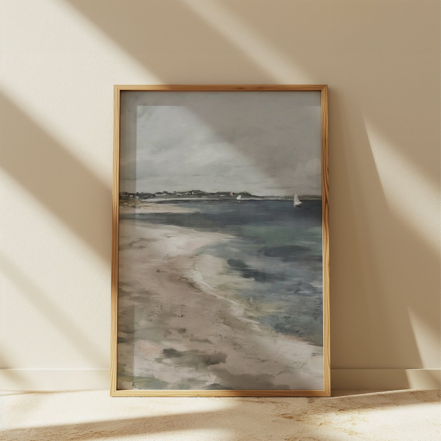 Washed Out Beach and Sailboats Matte Vertical Poster Art Print