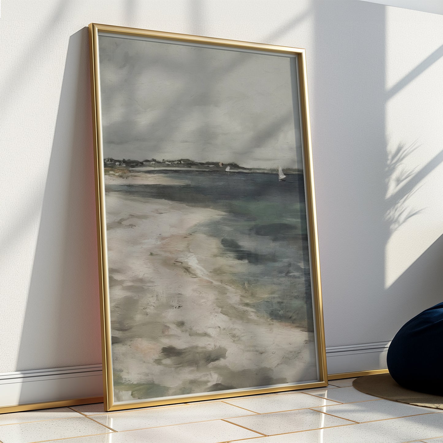 Washed Out Beach and Sailboats Matte Vertical Poster Art Print