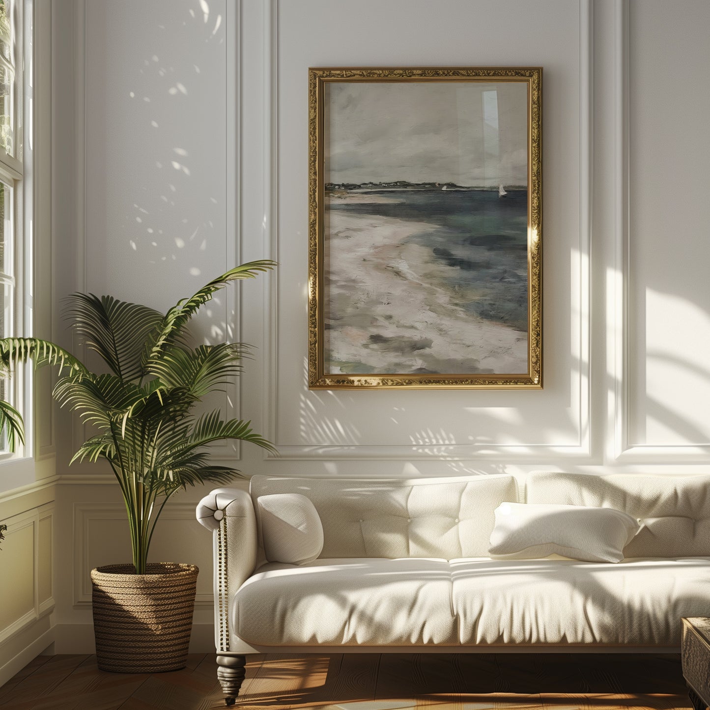 Washed Out Beach and Sailboats Matte Vertical Poster Art Print