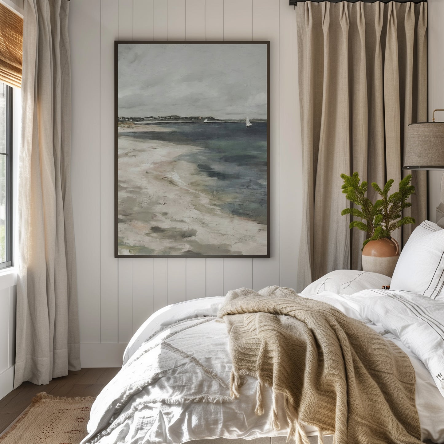 Washed Out Beach and Sailboats Matte Vertical Poster Art Print