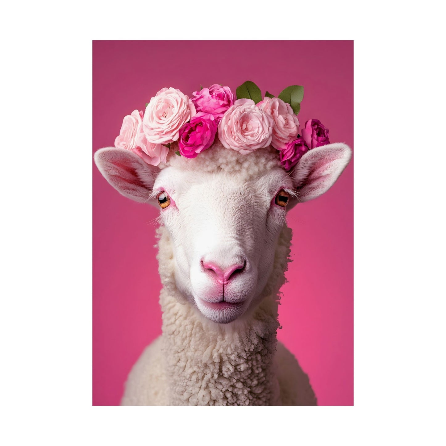 Fancy Sheep with Pink Flower Crown Matte Vertical Poster Art Print
