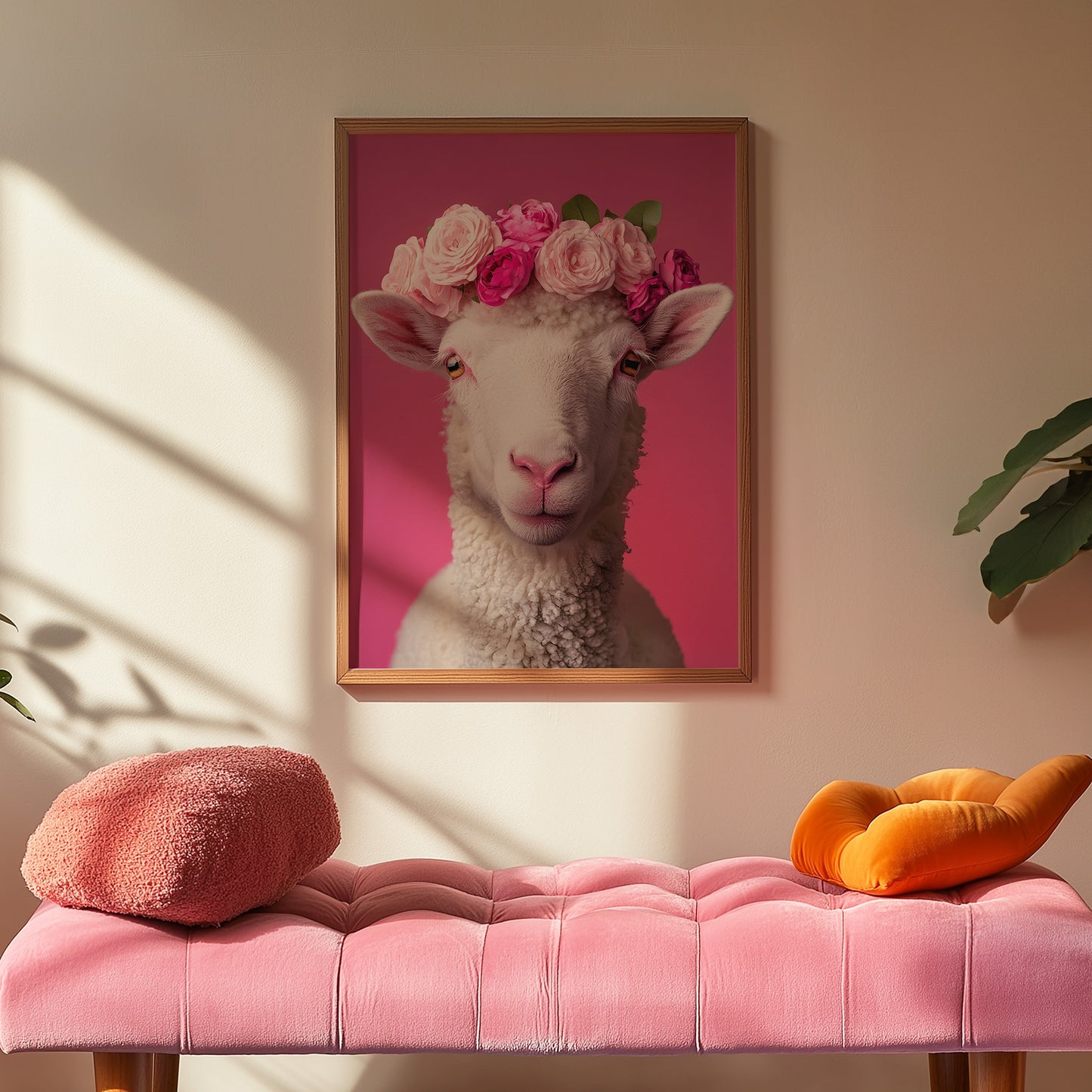 Fancy Sheep with Pink Flower Crown Matte Vertical Poster Art Print