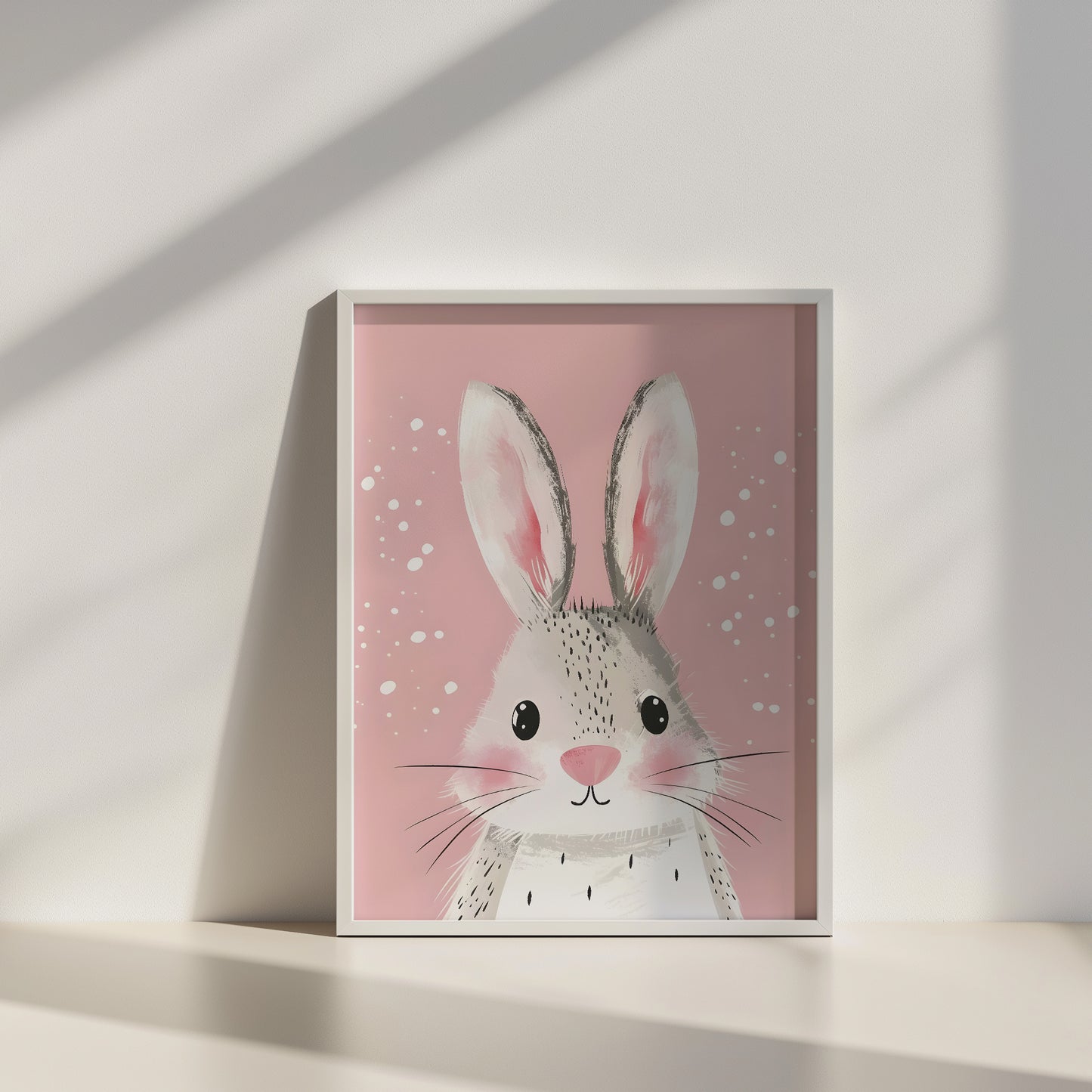 Storybook Whimsical Bunny Rabbit with Pink Background Matte Vertical Poster Art Print