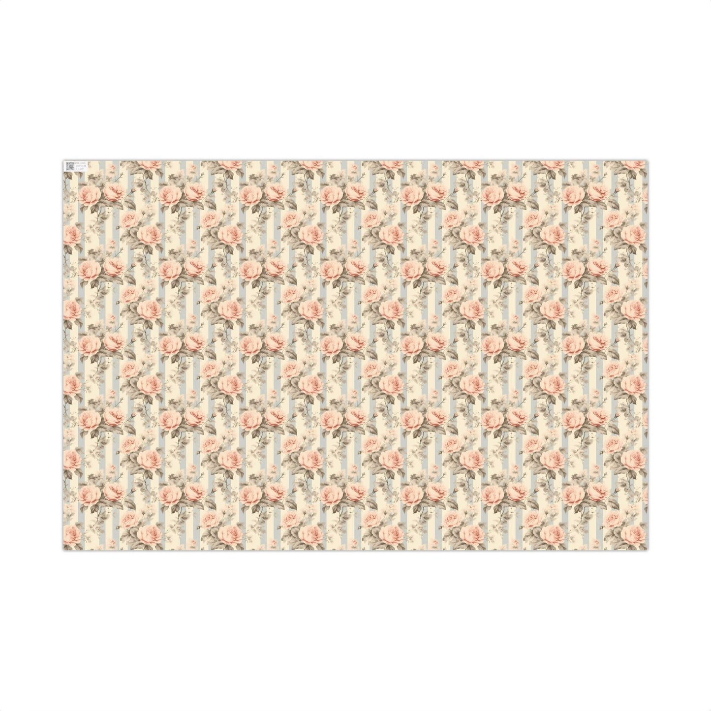 Vintage Coquette Blush Roses with Blue Stripes Gift Wrapping Papers