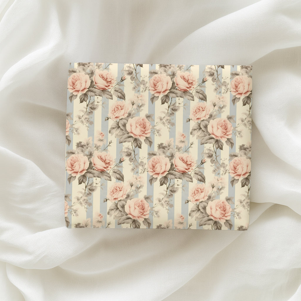 Vintage Coquette Blush Roses with Blue Stripes Gift Wrapping Papers