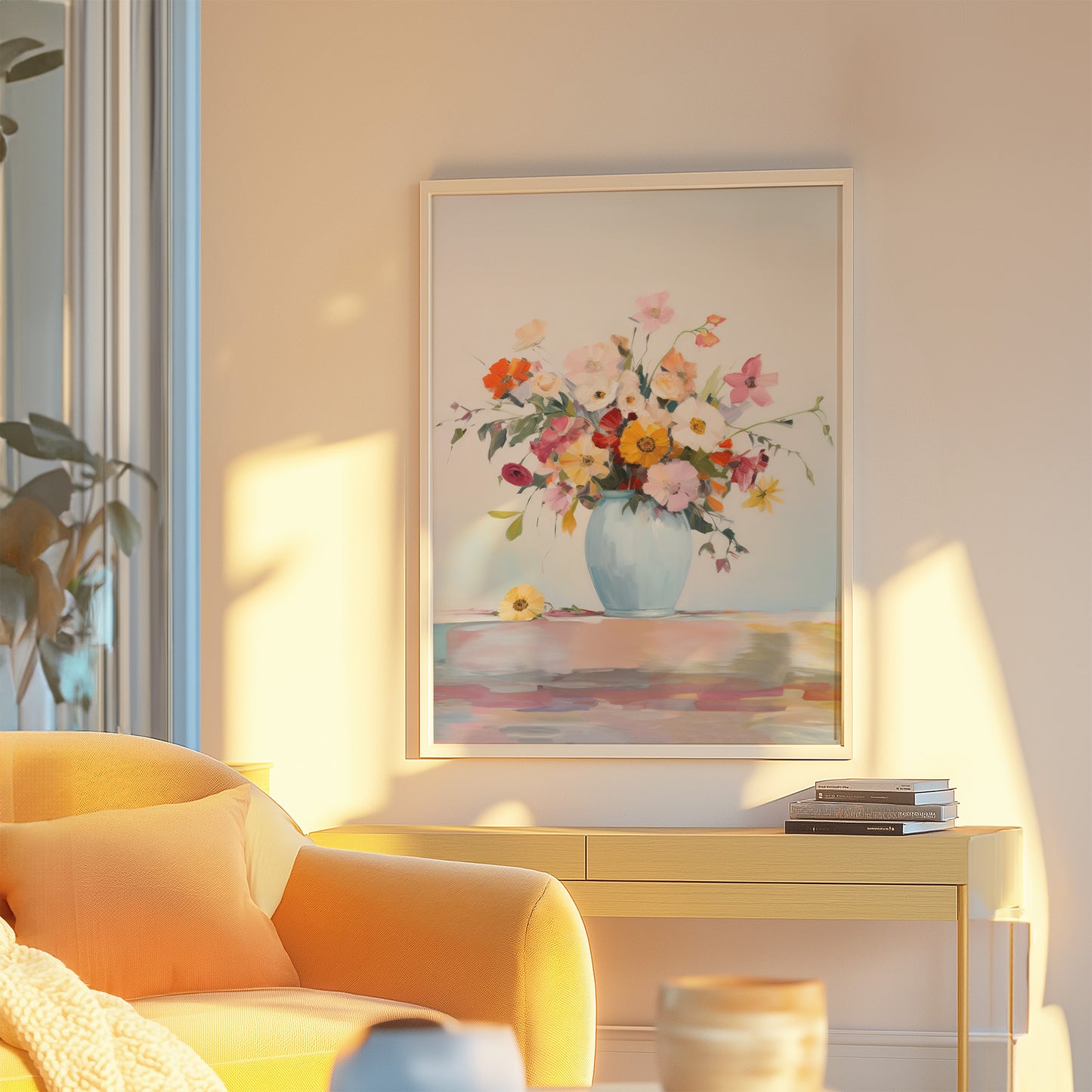Bright Colorful Anemone Bouquet in Vase Matte Vertical Poster Art Print