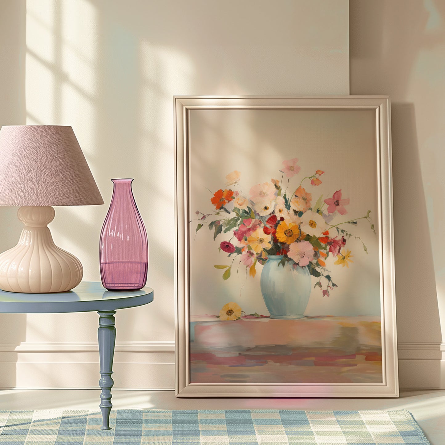 Bright Colorful Anemone Bouquet in Vase Matte Vertical Poster Art Print