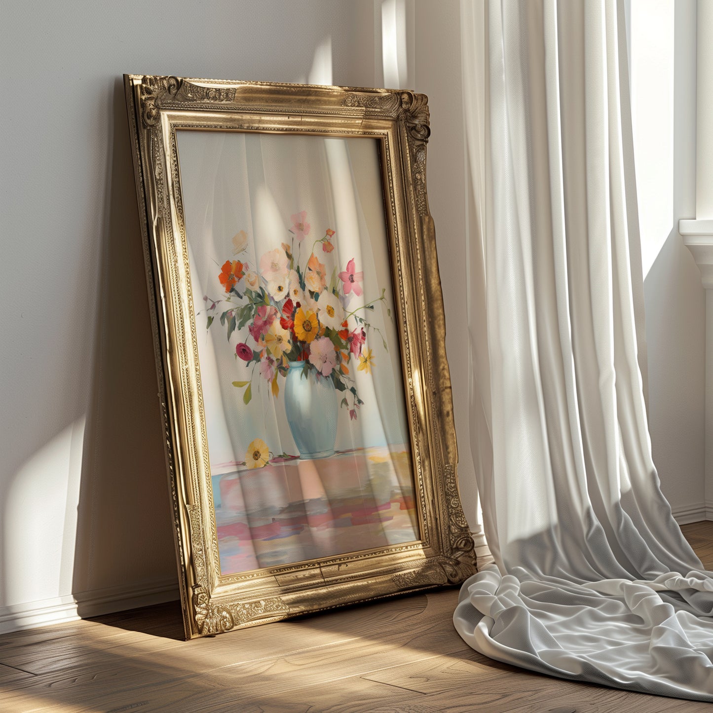 Bright Colorful Anemone Bouquet in Vase Matte Vertical Poster Art Print
