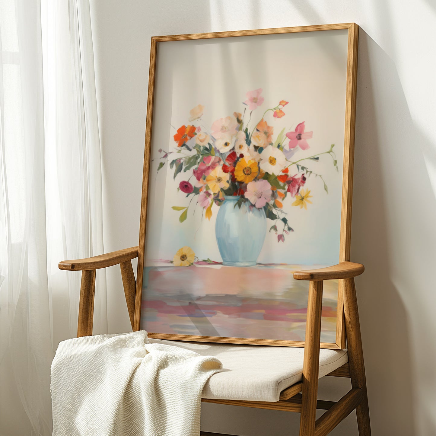 Bright Colorful Anemone Bouquet in Vase Matte Vertical Poster Art Print