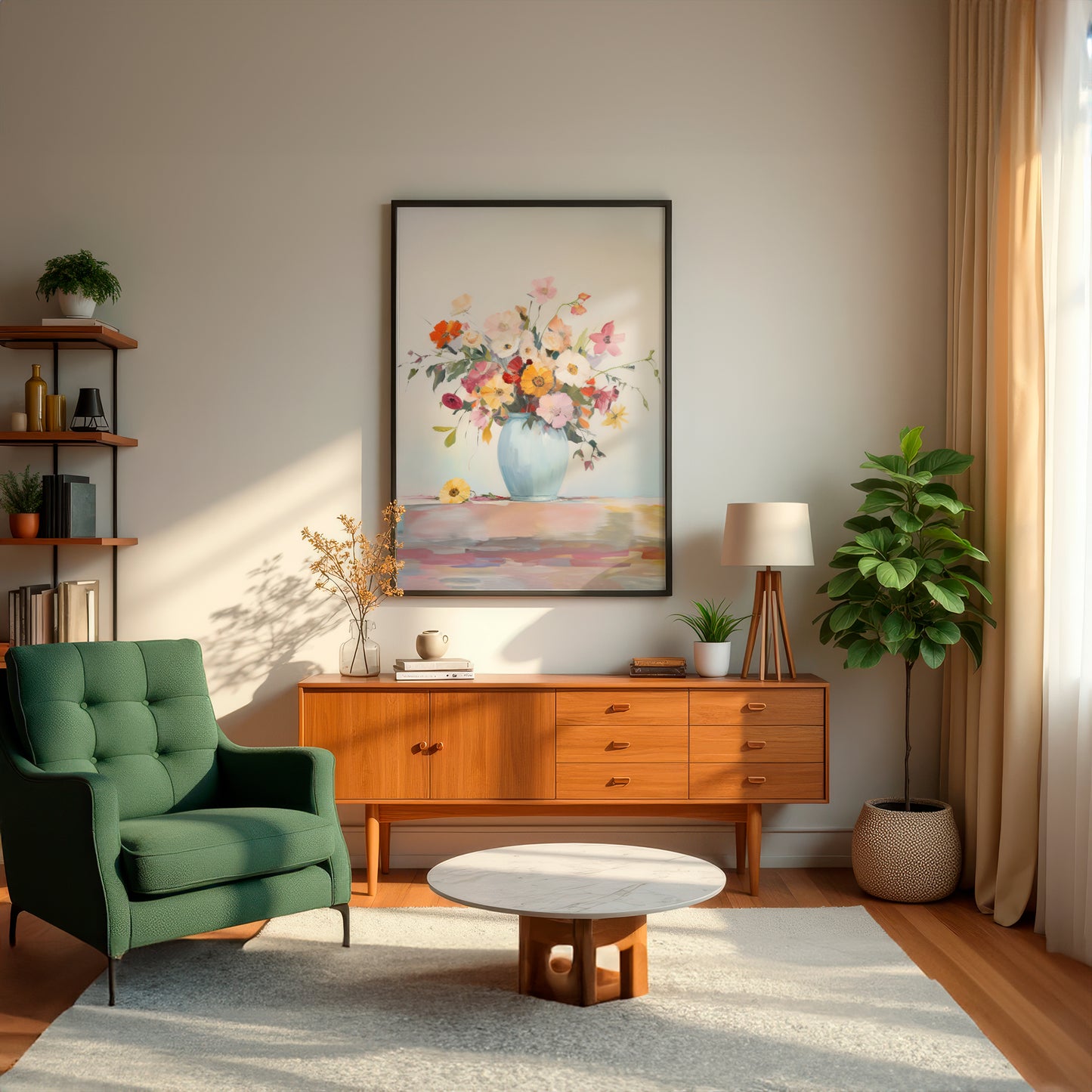 Bright Colorful Anemone Bouquet in Vase Matte Vertical Poster Art Print