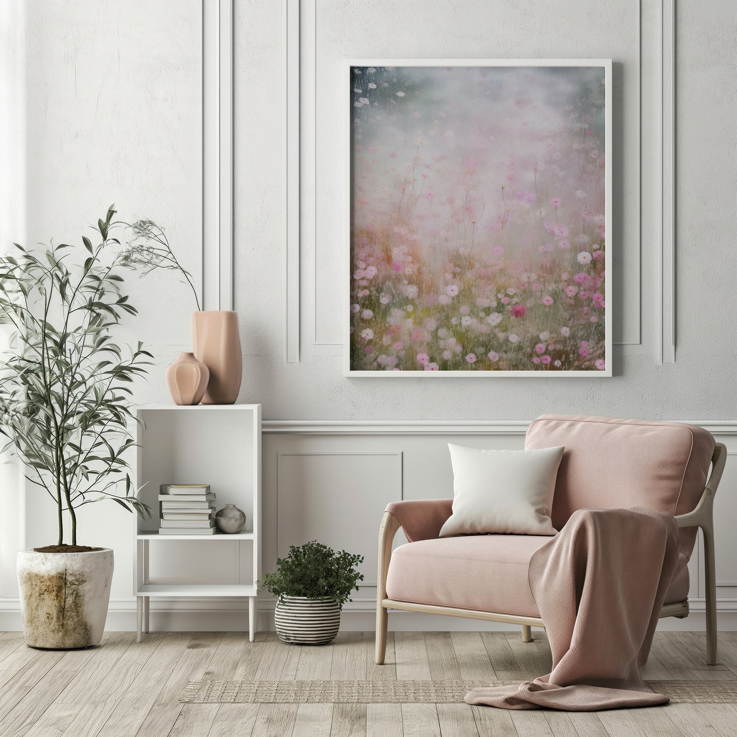 Field of Floating Ethereal Pink Delicate Blooms Matte Vertical Poster Art Print