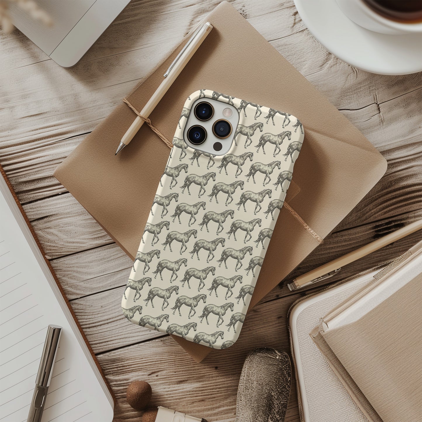 Minimalist Black and Beige Equestrian Horse Tough Phone Case