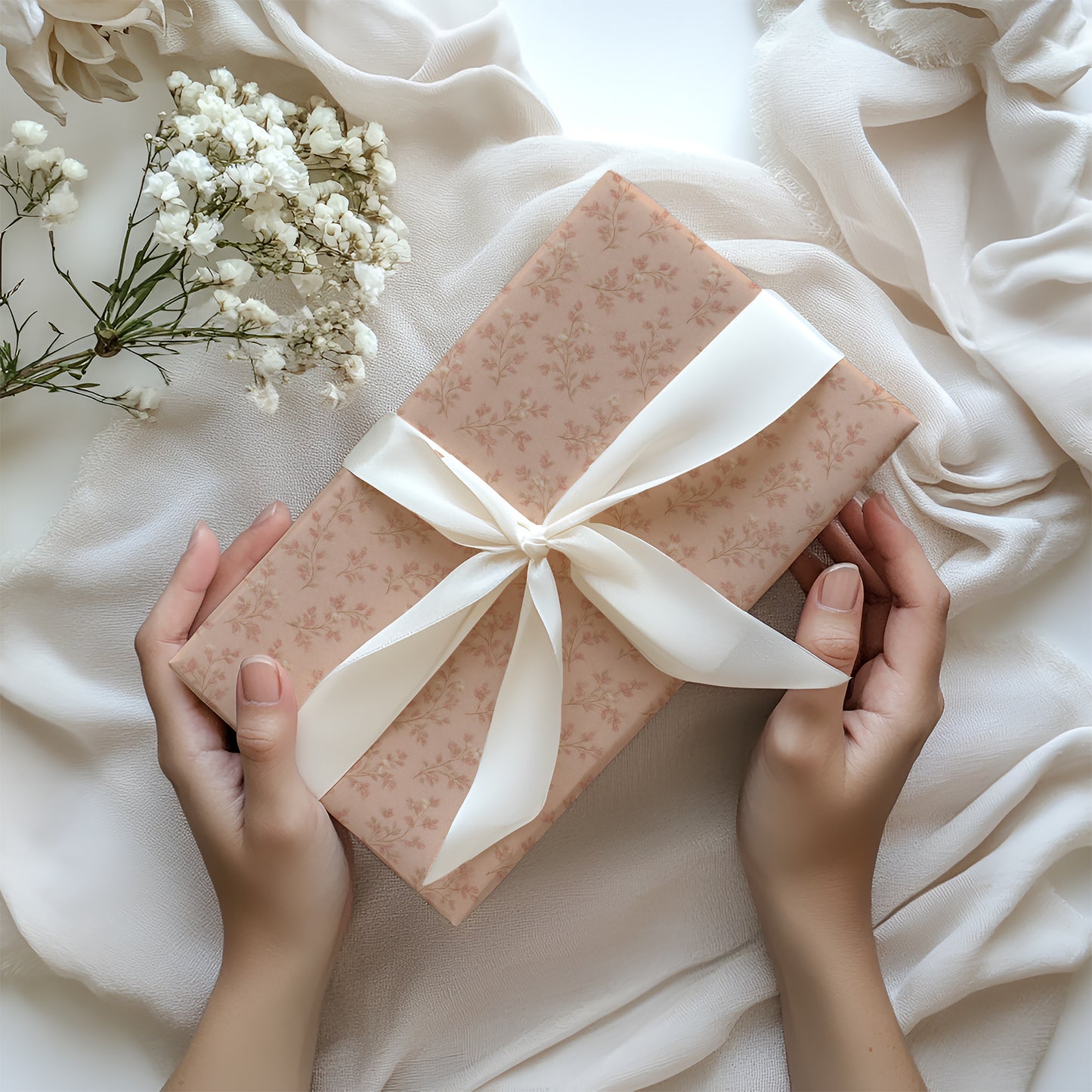 Delicate Blush and Dusty Rose Floral Pattern Gift Wrapping Papers