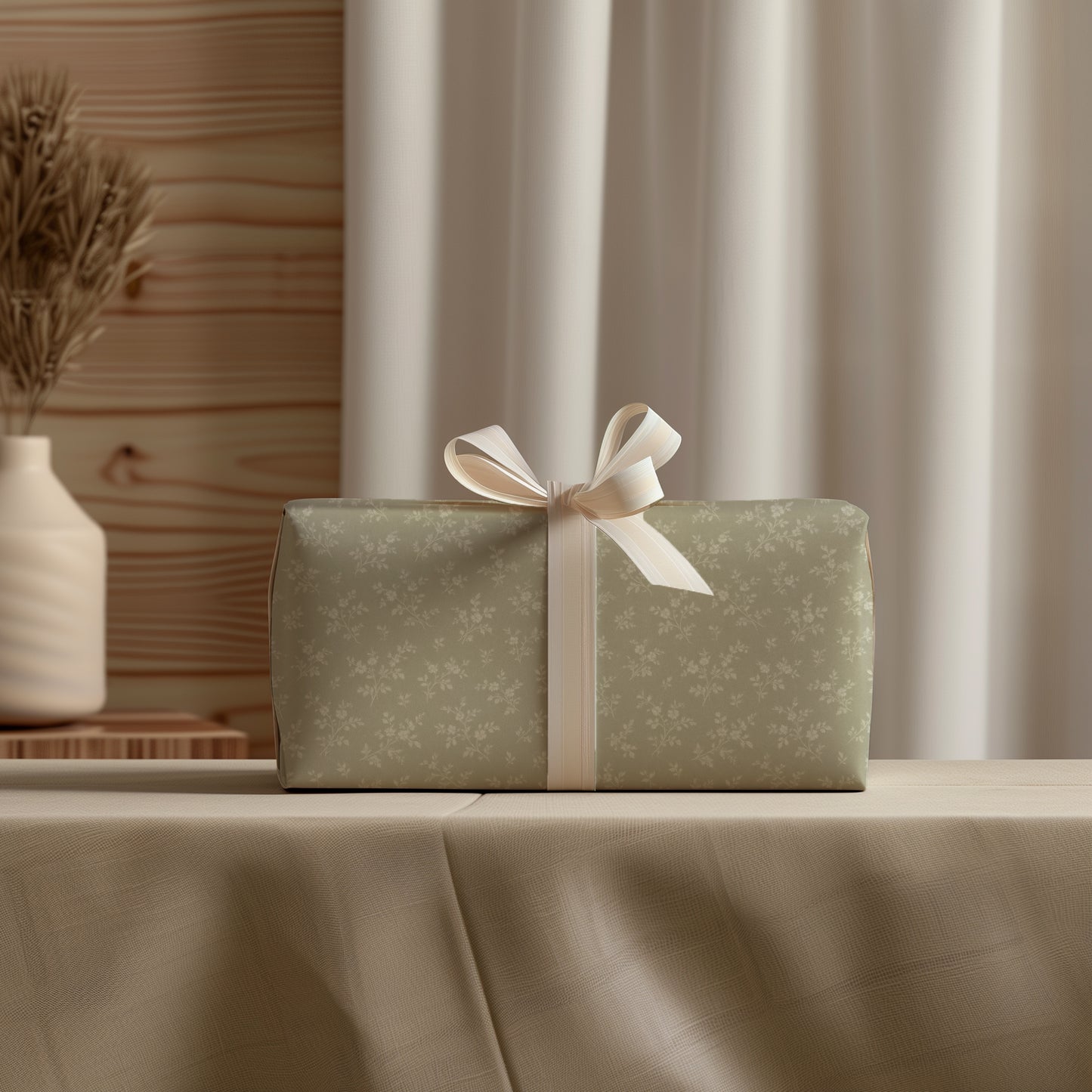 Delicate Sage Green and Beige Floral Pattern Gift Wrapping Papers