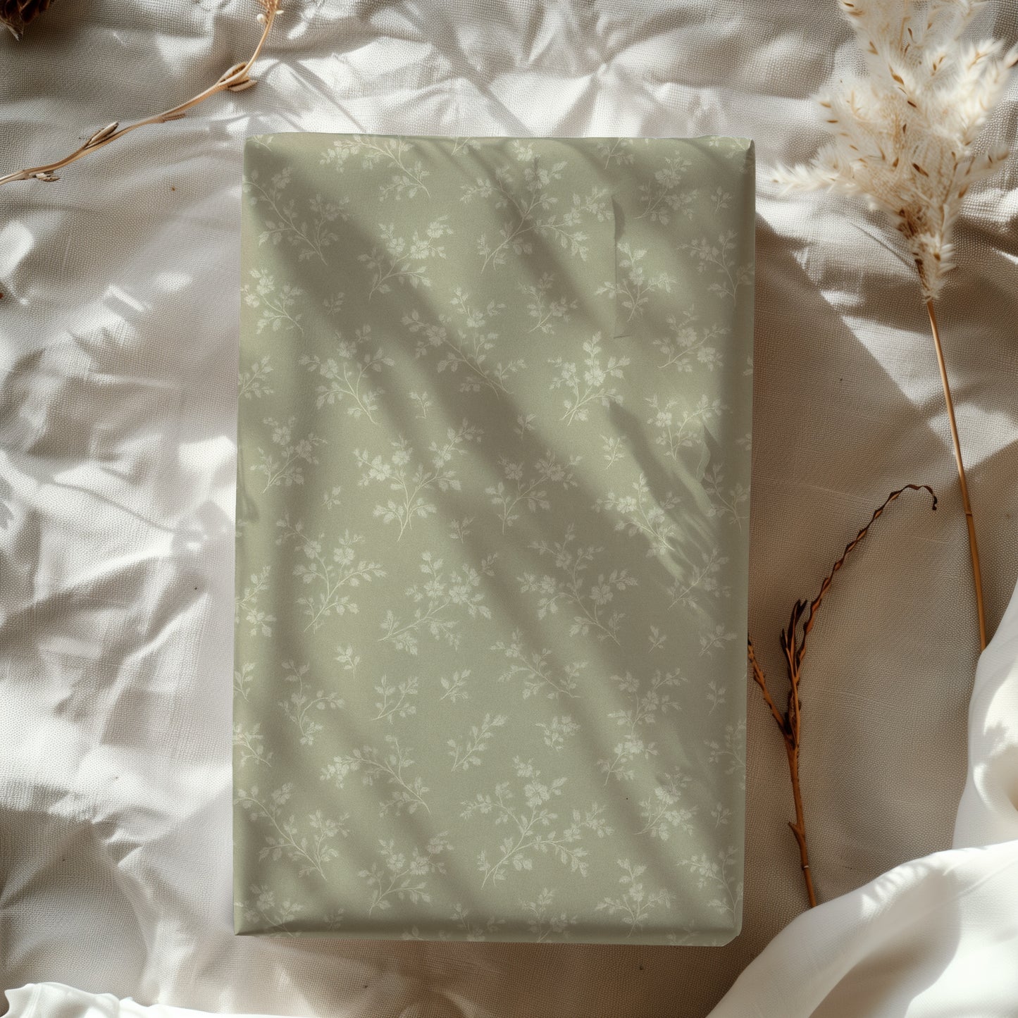 Delicate Sage Green and Beige Floral Pattern Gift Wrapping Papers