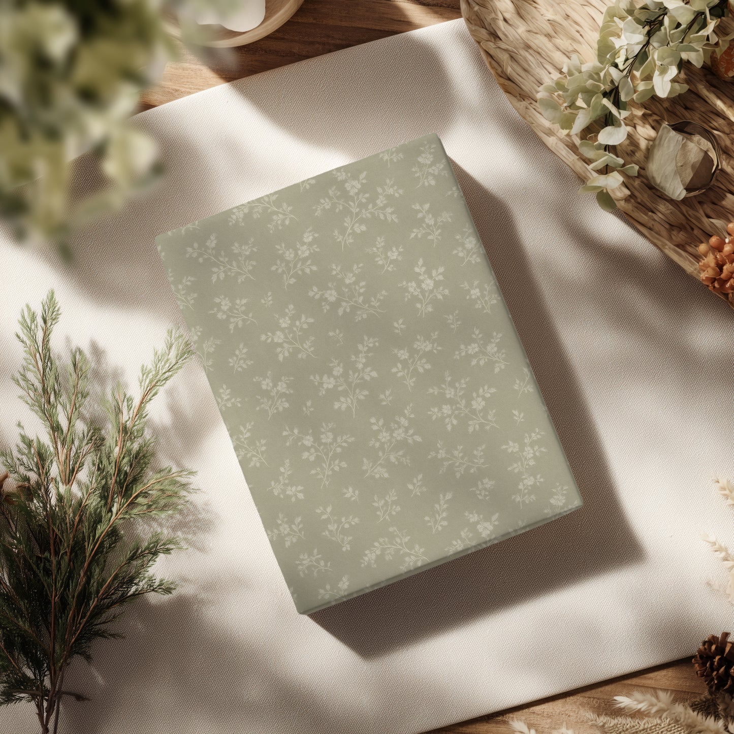 Delicate Sage Green and Beige Floral Pattern Gift Wrapping Papers