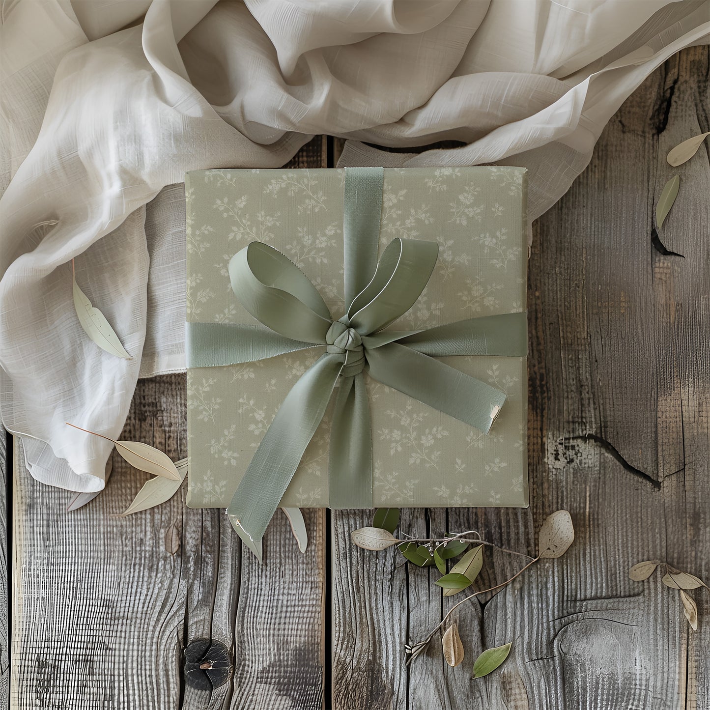 Delicate Sage Green and Beige Floral Pattern Gift Wrapping Papers