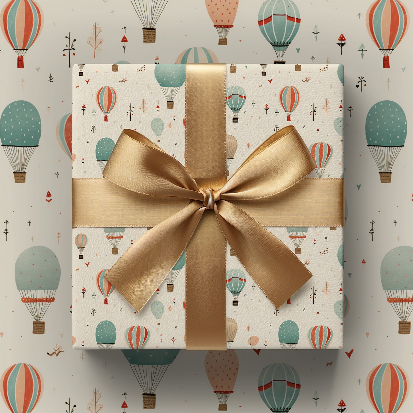 Whimsical Orange, Blue, Beige Hot Air Balloon Gift Wrapping Papers