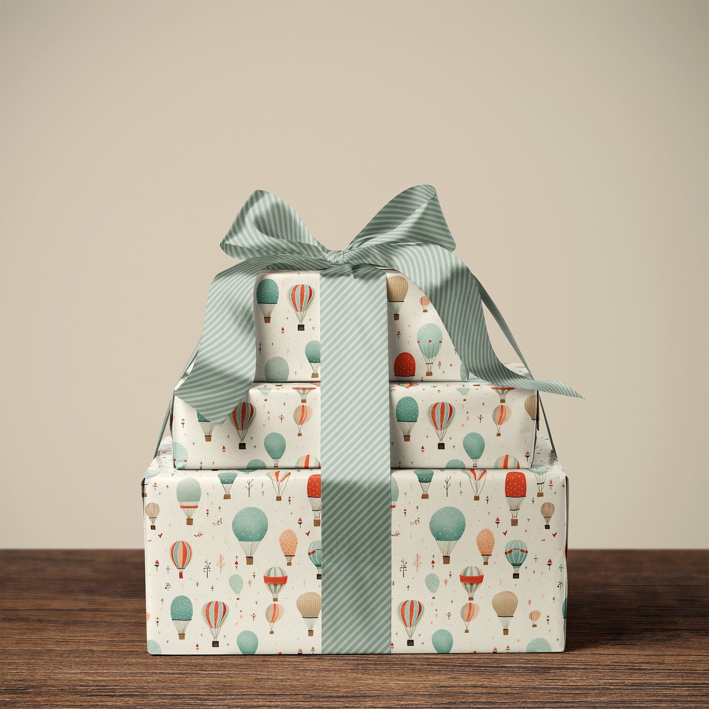 Whimsical Orange, Blue, Beige Hot Air Balloon Gift Wrapping Papers