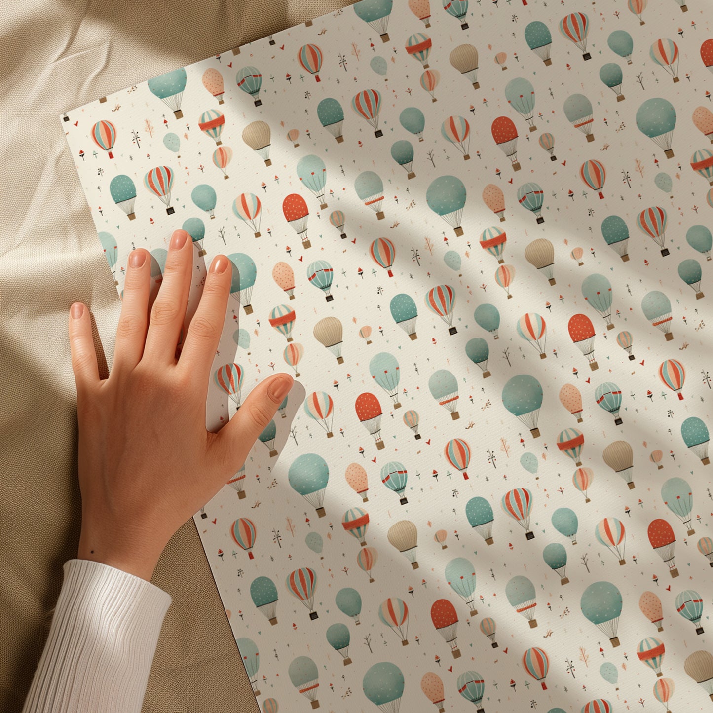 Whimsical Orange, Blue, Beige Hot Air Balloon Gift Wrapping Papers