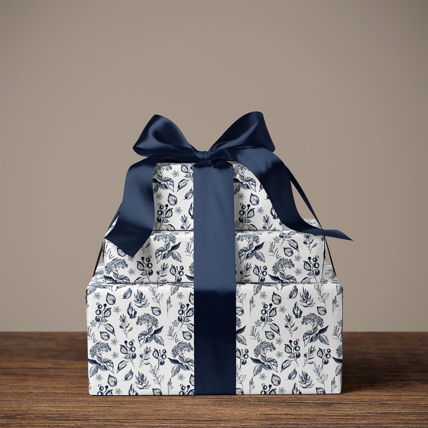 Navy Blue Foliage and Berries Elegant Gift Wrapping Papers