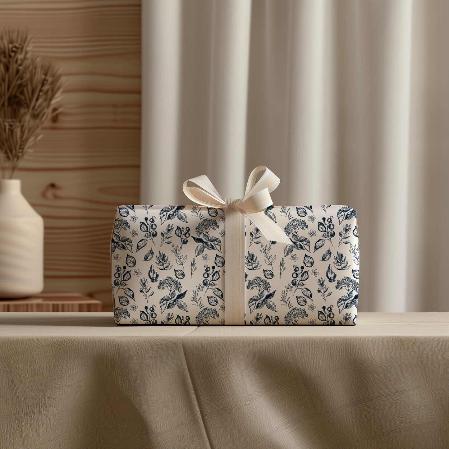 Navy Blue Foliage and Berries Elegant Gift Wrapping Papers