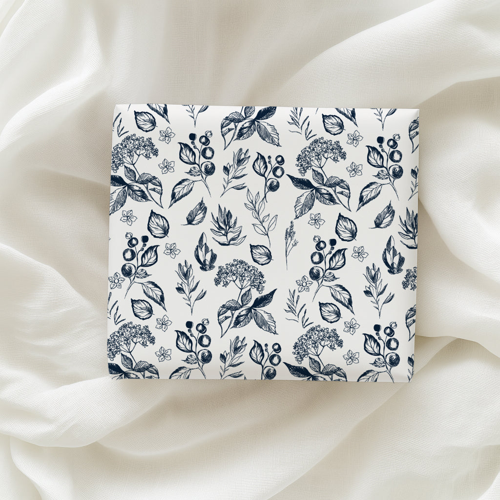 Navy Blue Foliage and Berries Elegant Gift Wrapping Papers