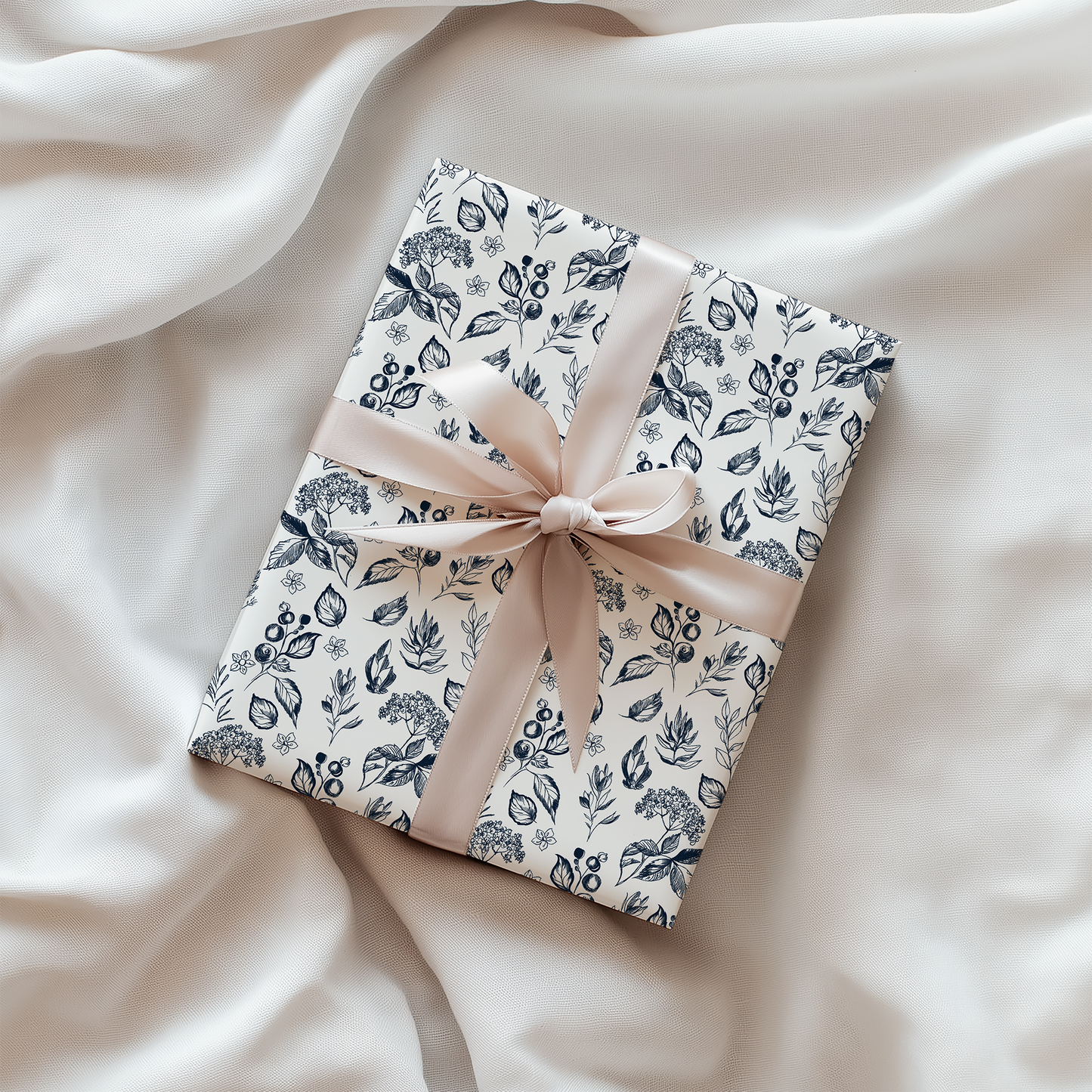 Navy Blue Foliage and Berries Elegant Gift Wrapping Papers
