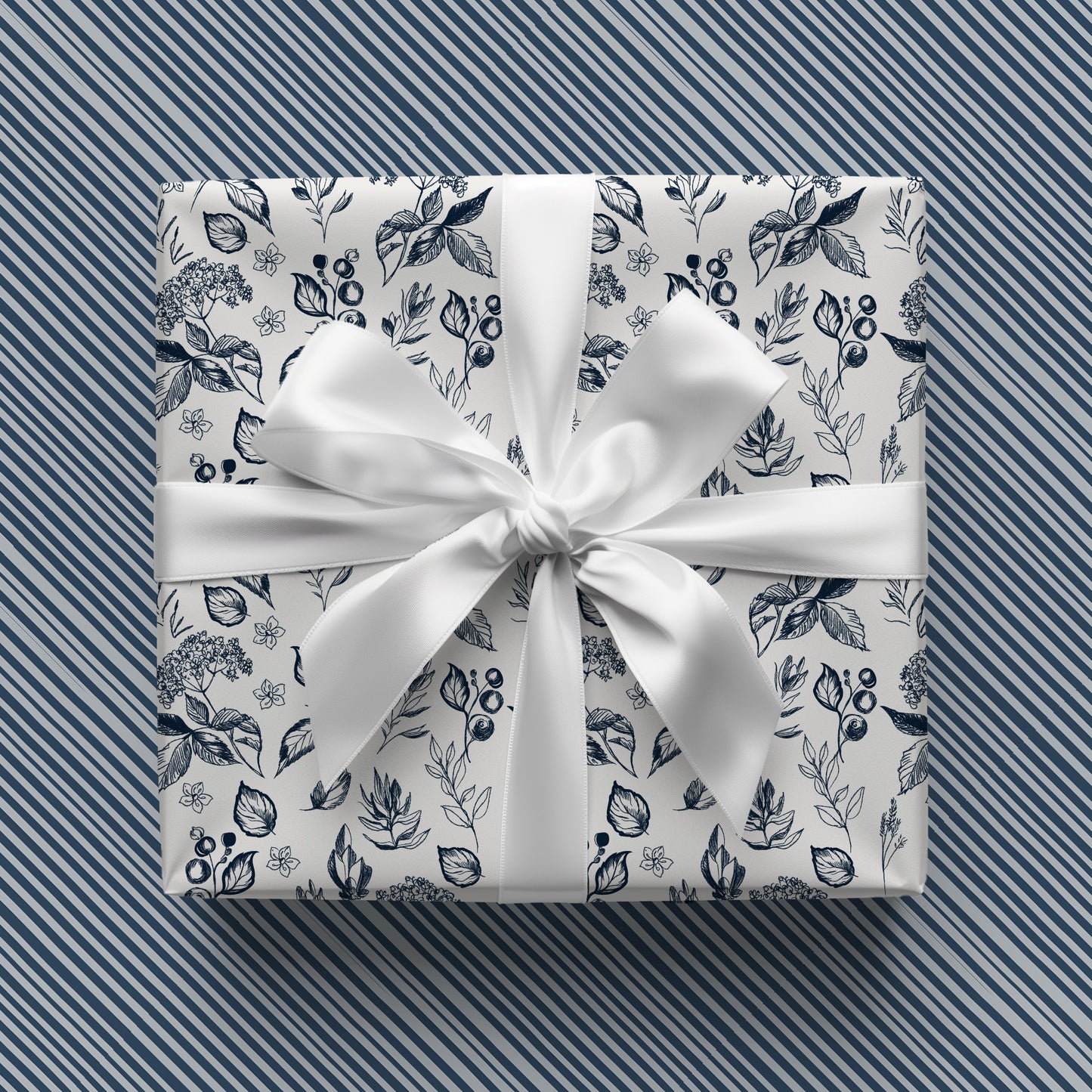 Navy Blue Foliage and Berries Elegant Gift Wrapping Papers