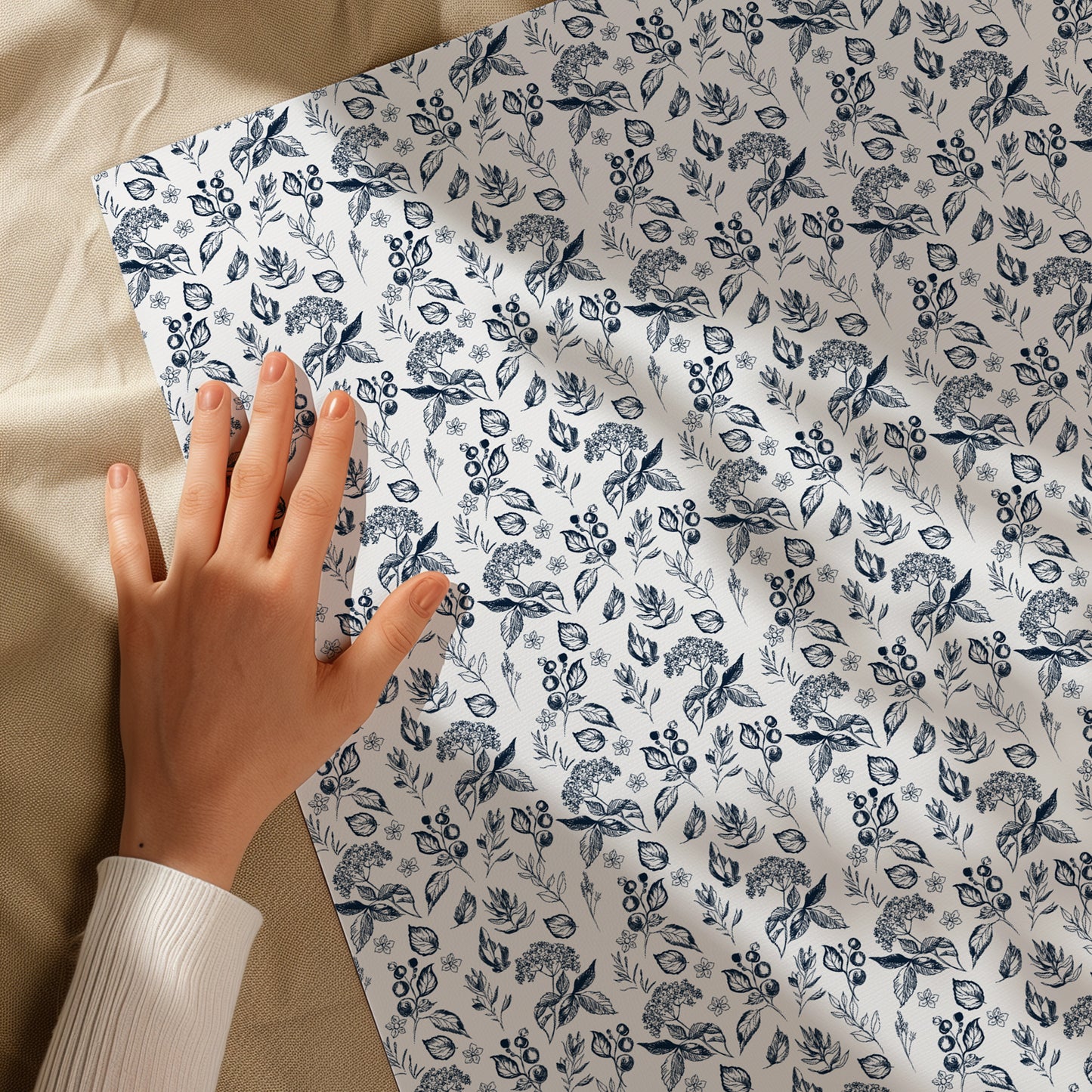 Navy Blue Foliage and Berries Elegant Gift Wrapping Papers