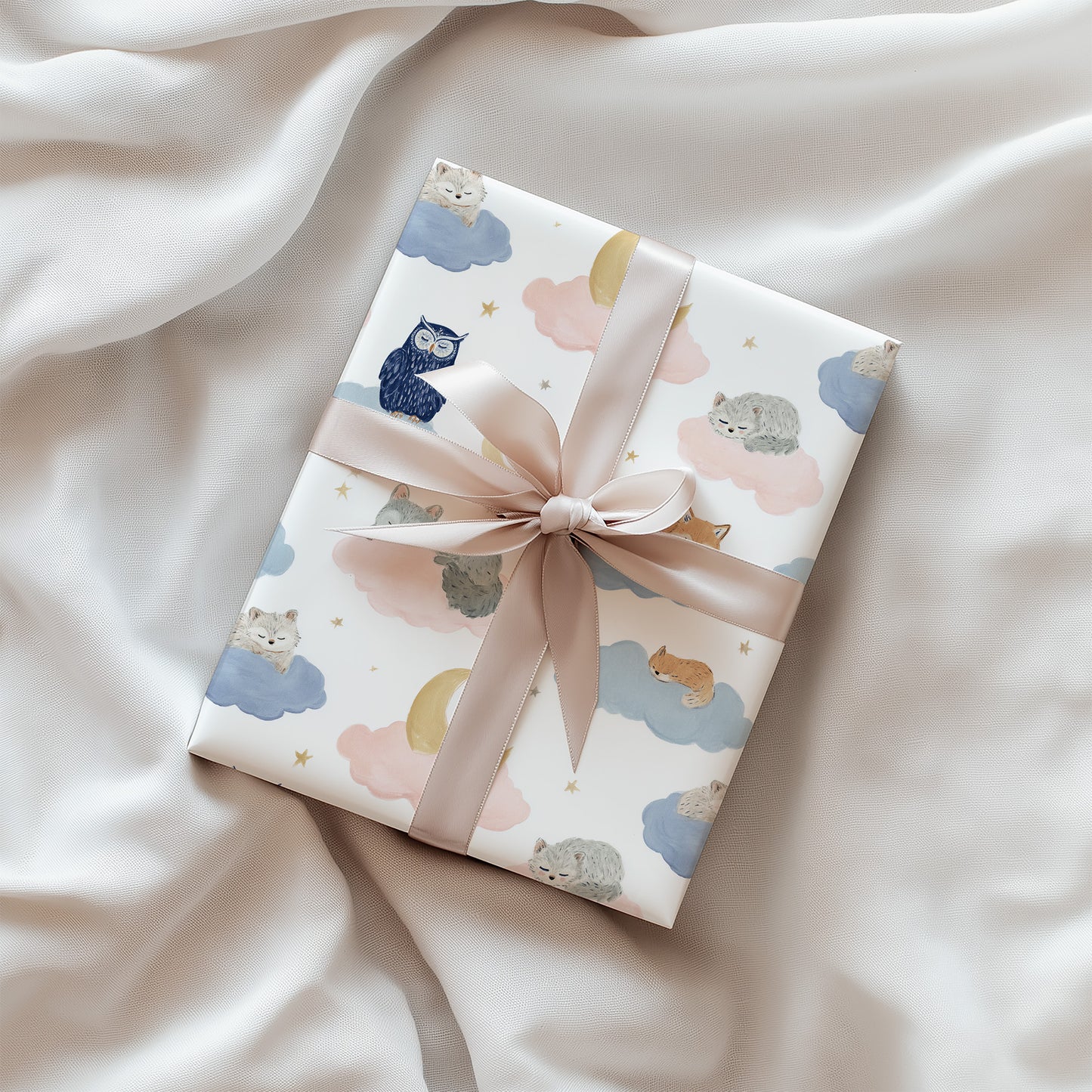 Whimsical Animals Sleeping on Clouds with Moons Gift Wrapping Papers