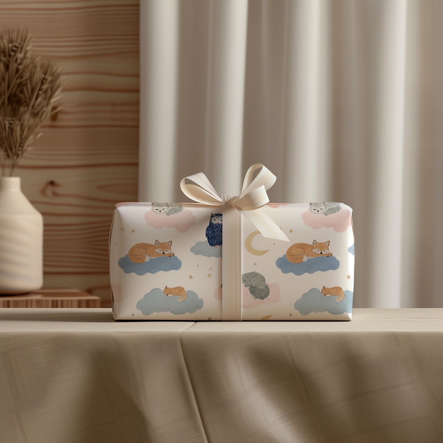 Whimsical Animals Sleeping on Clouds with Moons Gift Wrapping Papers