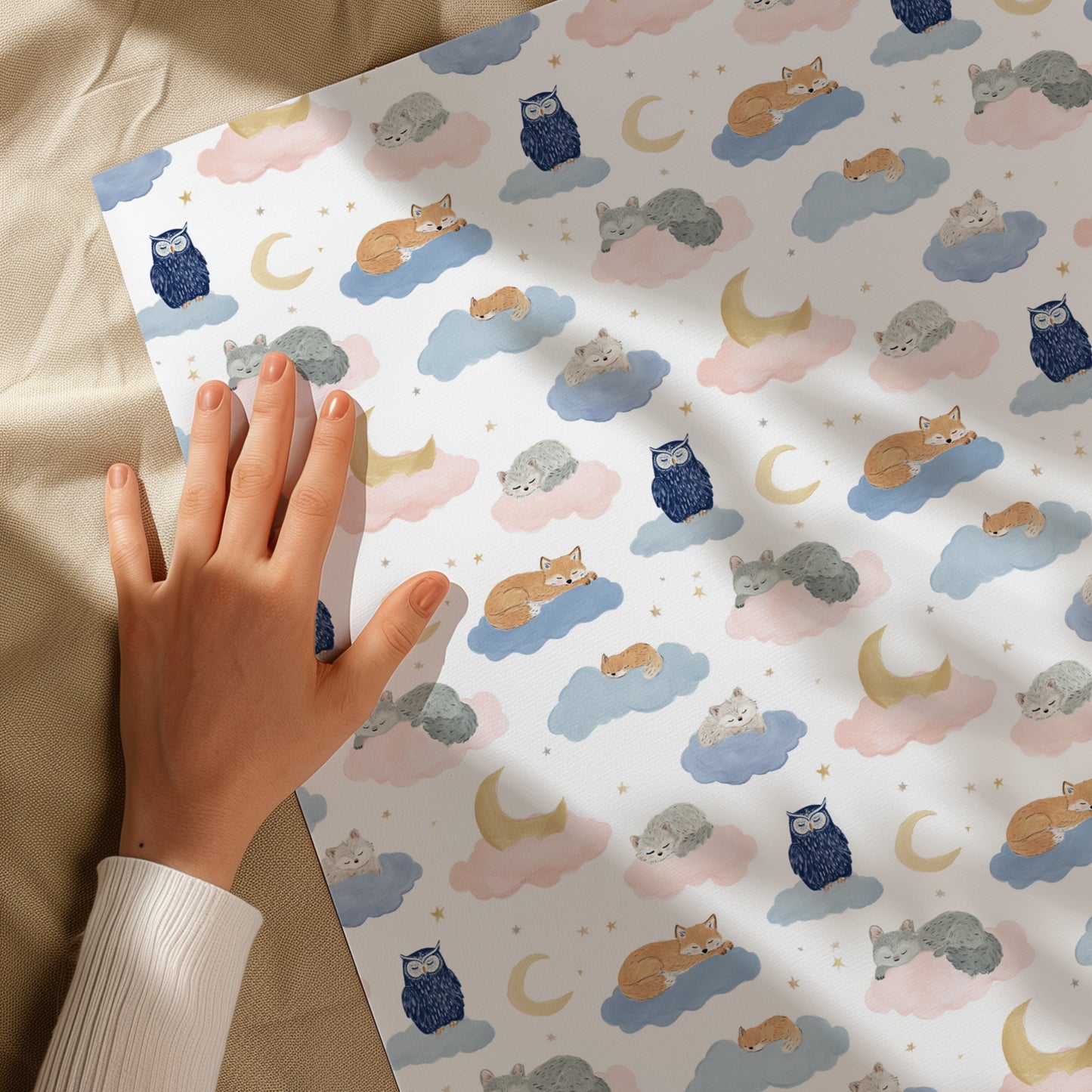Whimsical Animals Sleeping on Clouds with Moons Gift Wrapping Papers