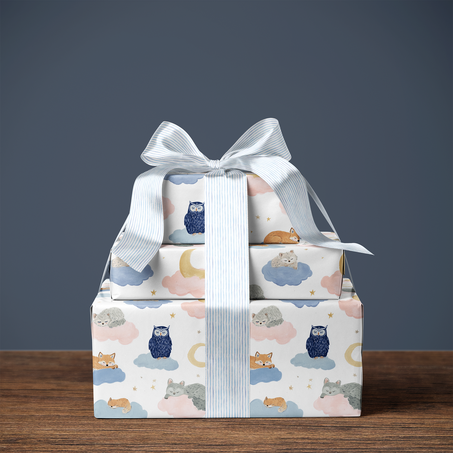 Whimsical Animals Sleeping on Clouds with Moons Gift Wrapping Papers