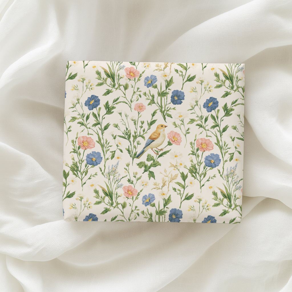 Pink and Blue Blooms with Colorful Bird Gift Wrapping Papers