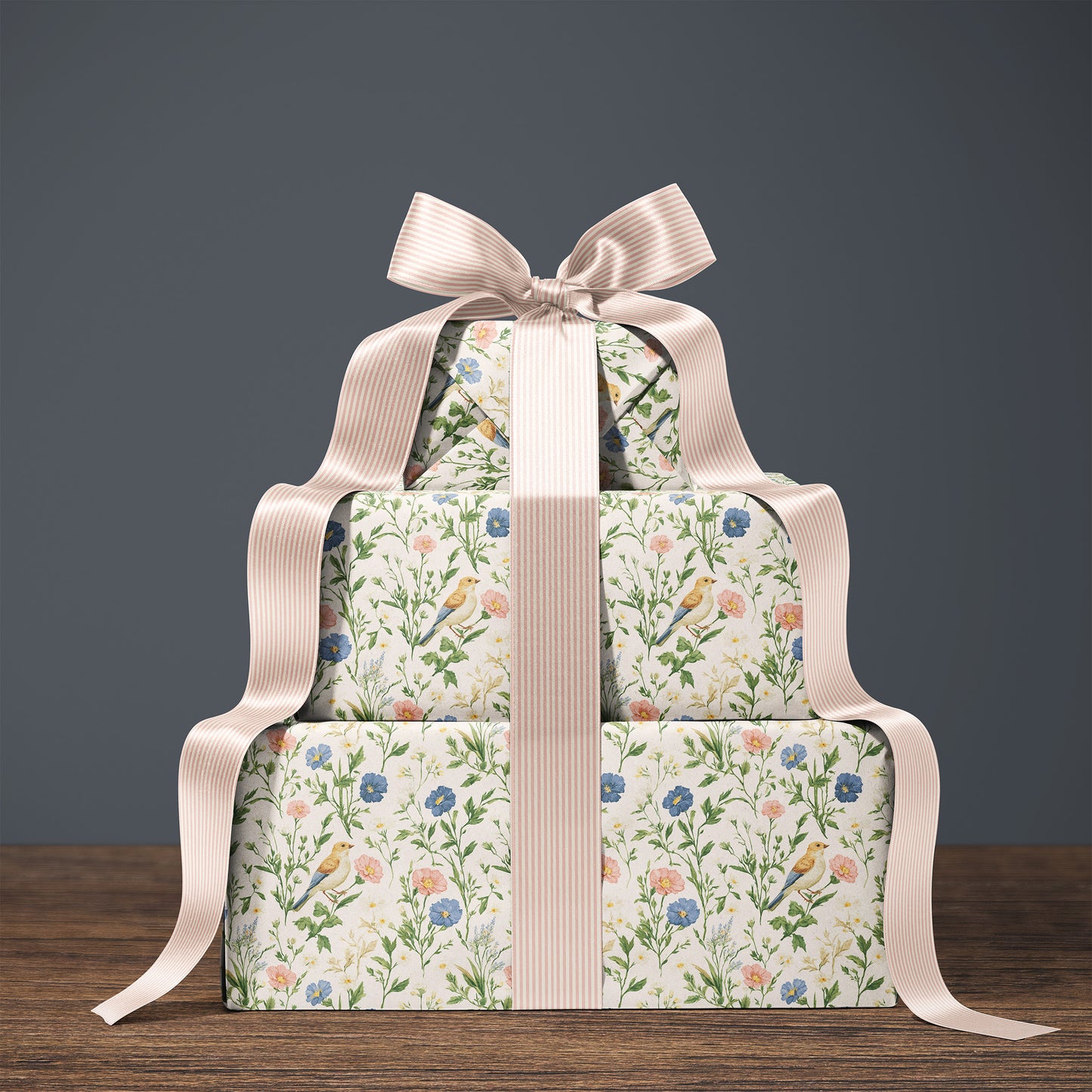 Pink and Blue Blooms with Colorful Bird Gift Wrapping Papers